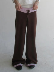 Colour Block Knit Wide Leg Drawstring Pants