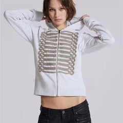 Gold Cord Embroidery Military Zip-Up Hoodie