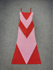 Sequin Two-Tone Spaghetti Straps Rhinestone Long Dress