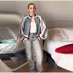 Striped Stand Collar Zip Sweater Jacket