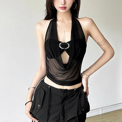 Women's see-through halter top with included bralette.