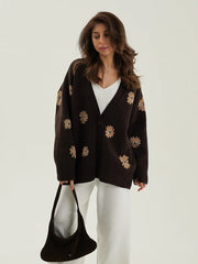 Flower Printed Knitted Cardigan