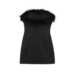 Black Strapless Feather Mini Dress