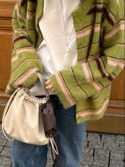 Green Striped Cardigan