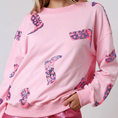 Sequin Boots Print Sweatshirt