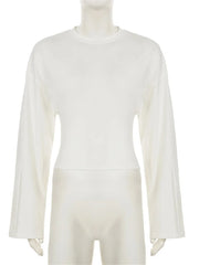 Long Sleeve Round Neck Solid Loose Tee