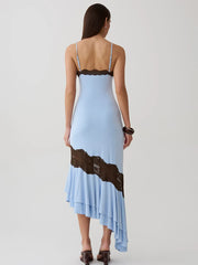 Lace Trim Ruffle Mermaid Hem Cami Midi Dress