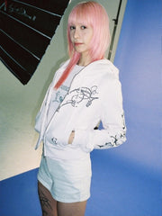 Vine And Heart Graphic Crop Zip-Up Hoodie