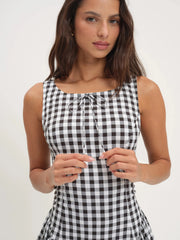 Plaid Print O-neck Sleeveless Mini Dress