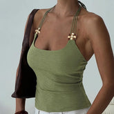 Green Beaded Halter Strap Top