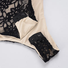 Black Halter Neck Lace Patchwork Bodysuit Mini Dress