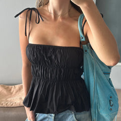 Peplum Ruched Tie Up Strap Crop Top