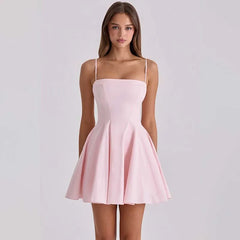 Spaghetti Strap Pleated Hem Mini A-line Dress