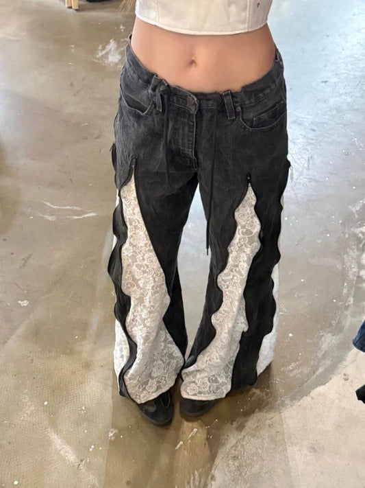 Lace Patchwork Flared Jeans