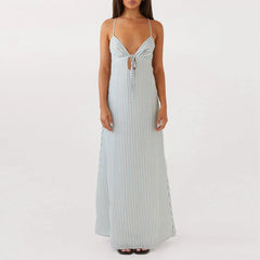 Spaghetti Strap V Neck Tie Front Cutout Cami Maxi Dress