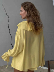 Ruffle Tie Up Shirt And Shorts Two Piece Set