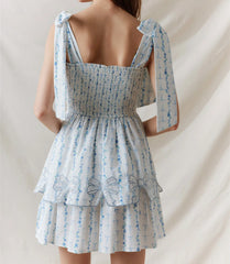 Floral Smocked Tie Up Layered Mini Dress