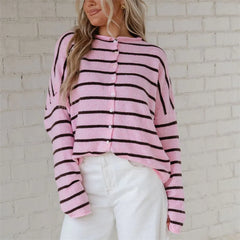 Pink Striped Button-Up Cardigan