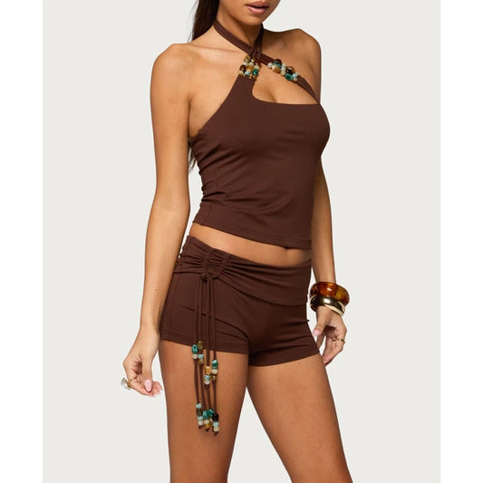 Cross Halter Tank Top and Shorts Set