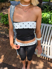 Black Polka Dot Tube Top And Capri Pants Set