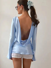 Satin Backless Long Sleeve Top