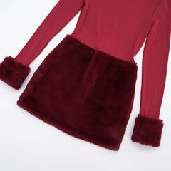 Long Sleeve Faux Fur Patchwork Mini Dress