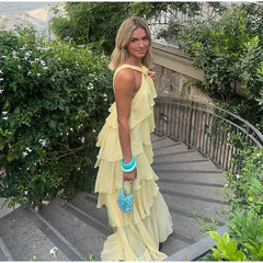 Flower Ruffles Halter Long Dress