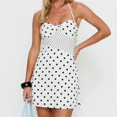 White Polka Dot Halter Mini Dress