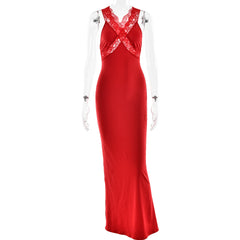 Red Lace Strap Maxi Dress