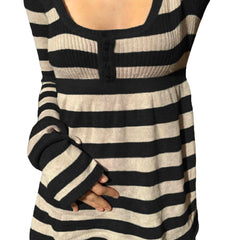 Striped Long Sleeve Babydoll Sweaters Top