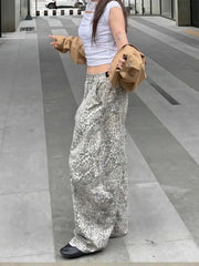 Leopard Print Wide Leg Denim Pants