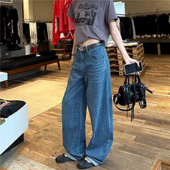 Polka Dot Wide Leg Denim Pants