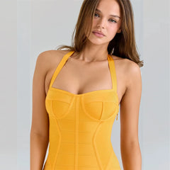 Yellow Bandage Midi Dress