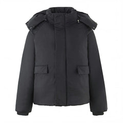 Zipper Up Stand Collar Removable Hooded Parka Coat