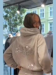 Sequin Angel Wings Hooded Sweatshirt And Sweat Pants