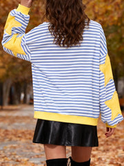 Star Appliques Striped Sweatshirt