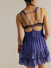 Floral Printed Open Back Halter Mini Dress