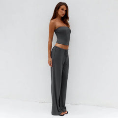 Strapless Crop Top And Long Pants Set