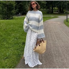 Striped Crew Neck Knit Sweater