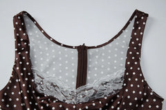 Satin Brown Polka Dot Lace Plunge Mini Dress