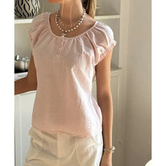 Ruffled Puff Short Sleeve Button Up Shirt