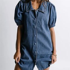 Denim Babydoll Short Sleeve Doll Collar Mini Dress