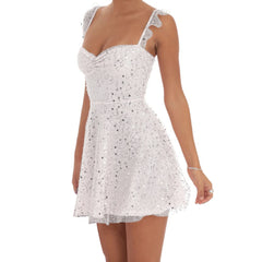 Sequin Ruffle Sleeve Tie Up Mini Dress