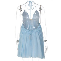 Metal-Embellished Strappy V-Neck A-line Mini Dress