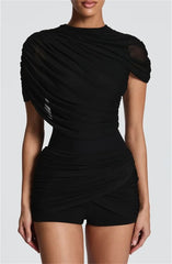 Draped Mesh Cape Sleeve Playsuit