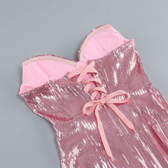 Sequined Strapless High Slit Maxi Dress