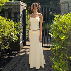 Yellow Spaghetti Strap Crop Top And Maxi Skirt Matching Set