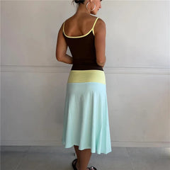 Contrast Color Strappy Solid Midi Dress
