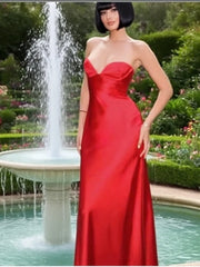 Satin Solid V-neck Strap Maxi Dress