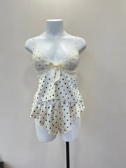 Satin Dotted Cami Crop Top with Shorts Sleepwear Set